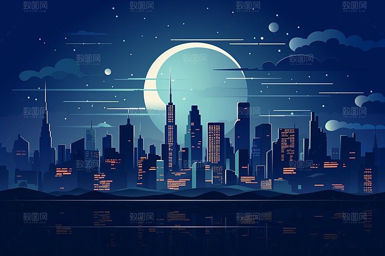 中秋城市时尚地标插画
