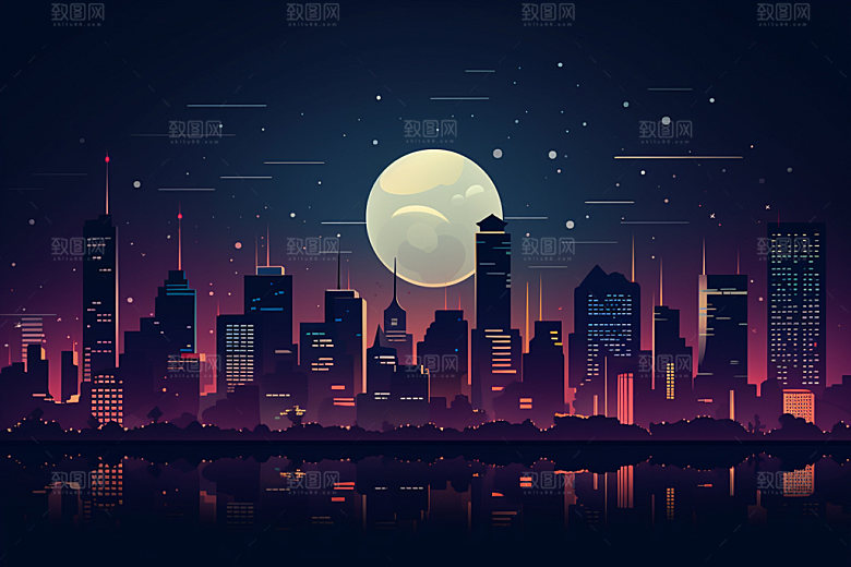中秋城市时尚未来插画