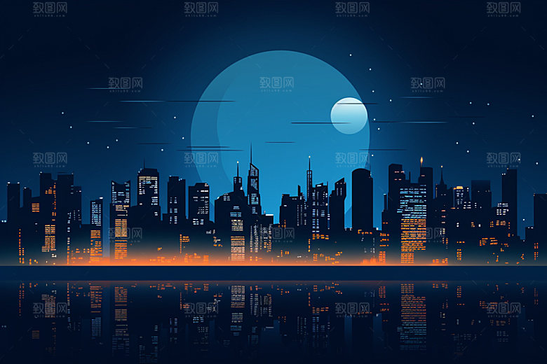 中秋城市都市地标插画