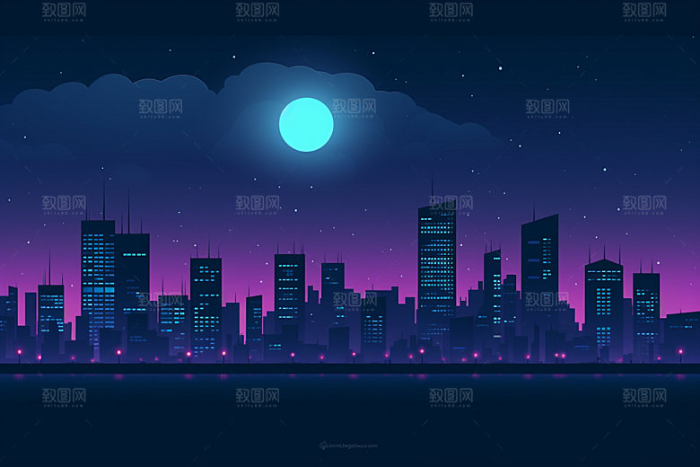 中秋城市未来建筑插画