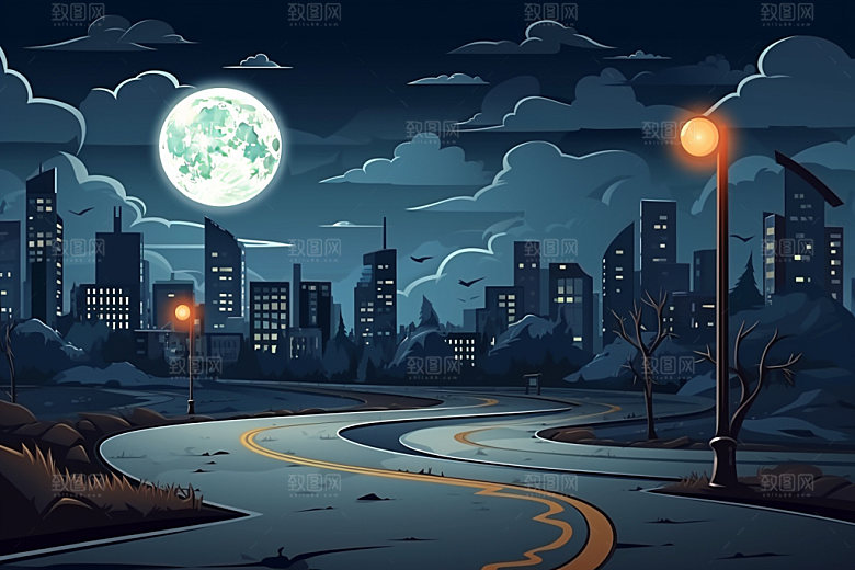 中秋城市元素地标插画