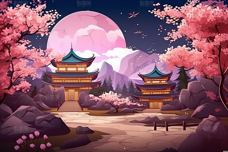 中秋城市元素地标插画