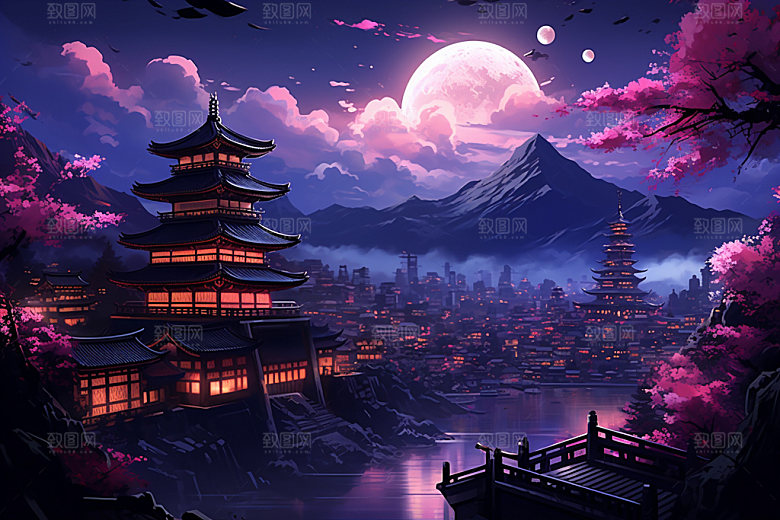 中秋城市时尚未来插画