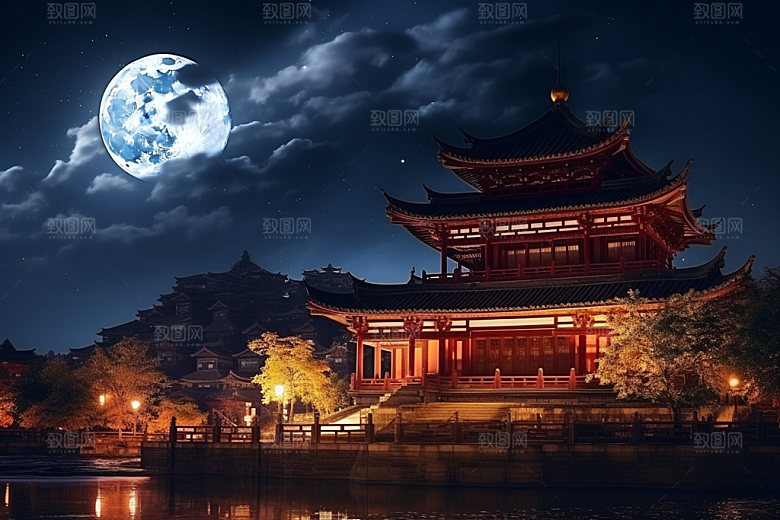 中秋城市时尚赛博朋克插画
