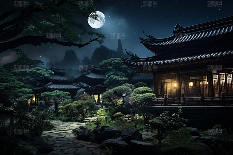 中秋城市地标建筑插画