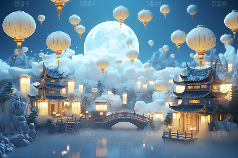 中秋中国风唯美场景