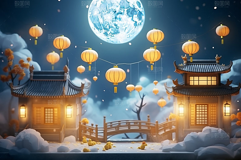 中秋中国风唯美场景