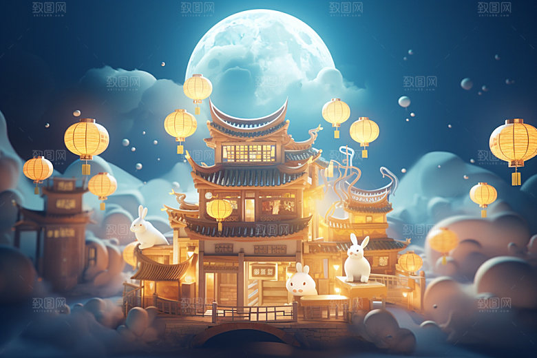 中秋中国风灯笼场景