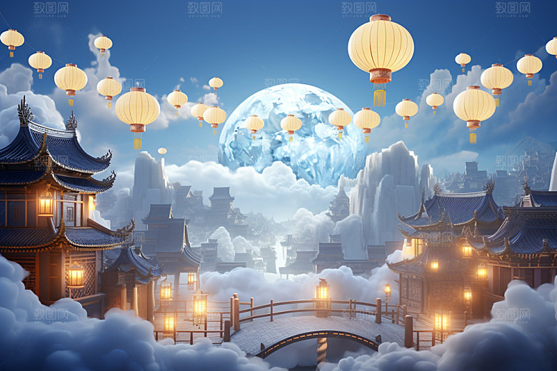 中秋灯笼唯美场景