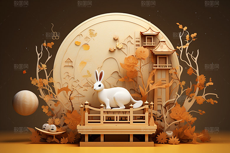 中秋中式建筑灯笼场景