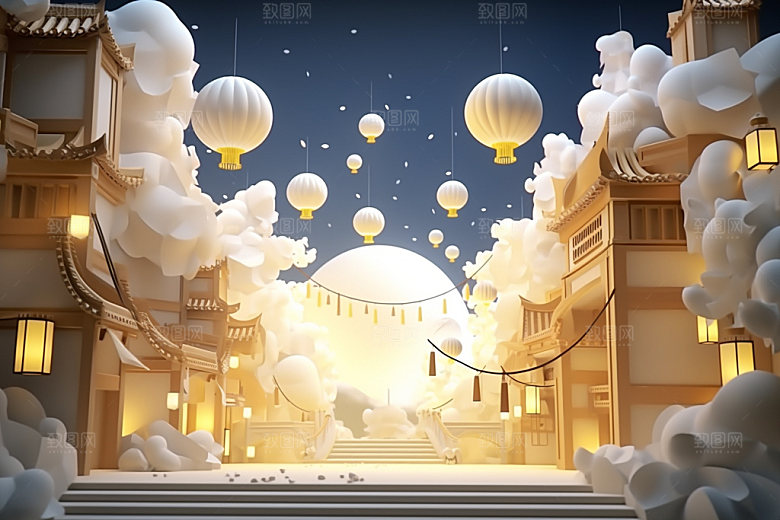 中秋唯美玉兔场景