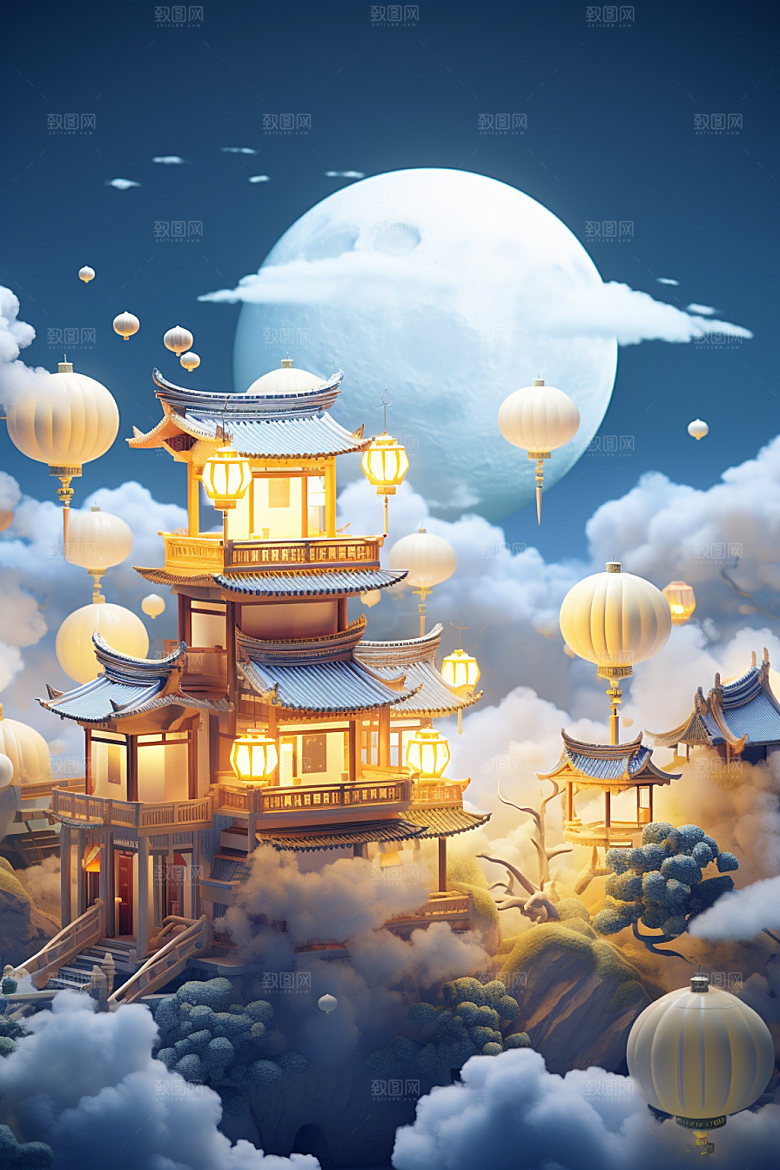 中秋灯笼街市场景