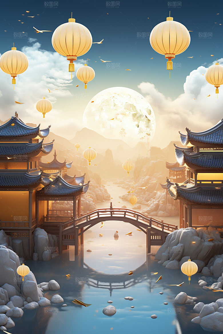 中秋街市灯笼场景