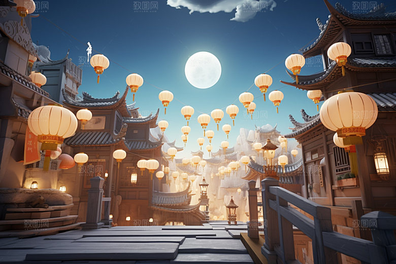 中秋中国风玉兔场景
