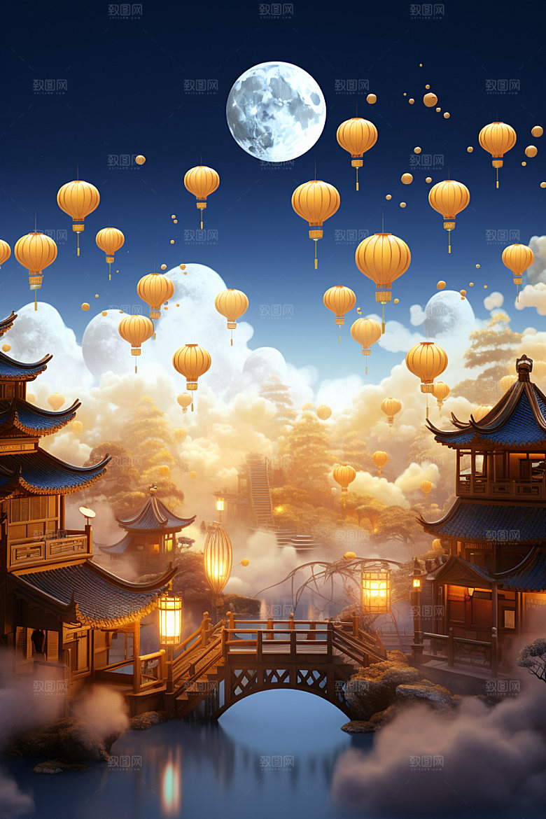中秋玉兔中国风场景