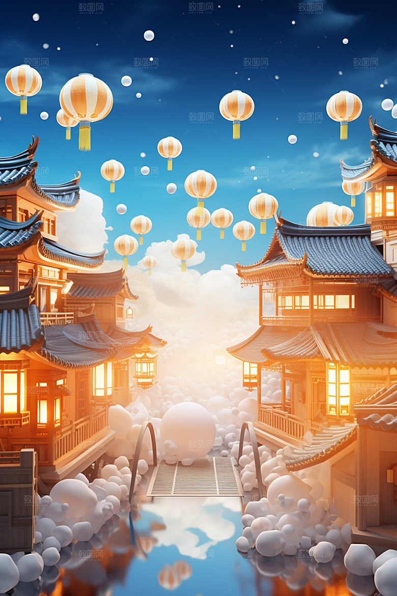 中秋中国风玉兔场景