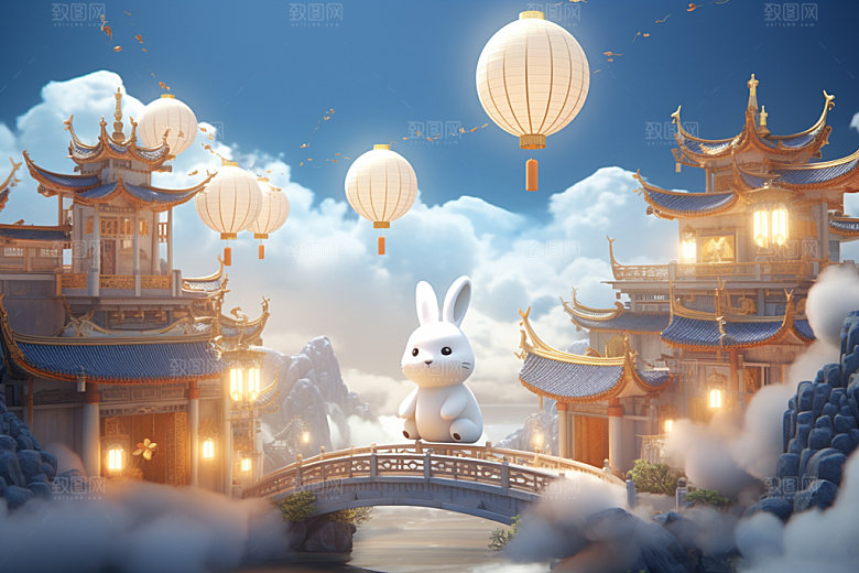 中秋中式建筑中国风场景