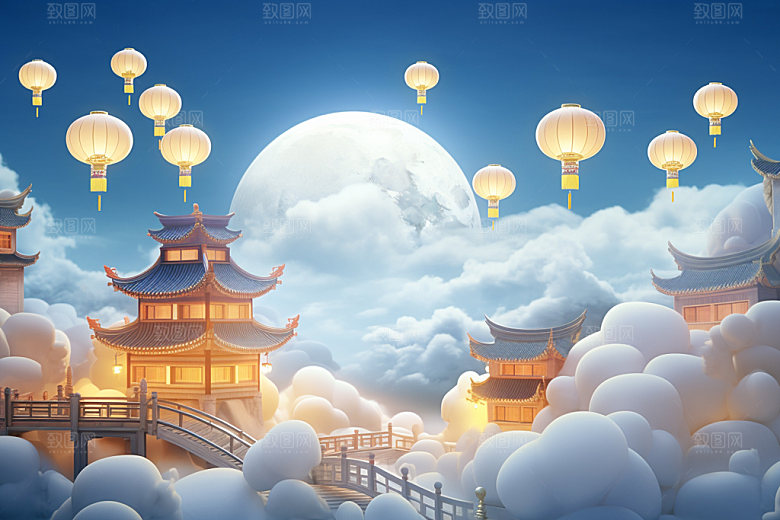 中秋中国风玉兔场景