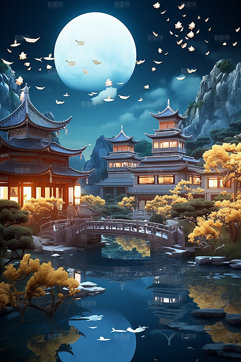 中秋街市中国风场景