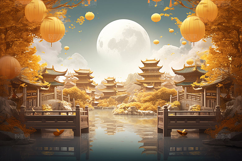 中秋玉兔唯美场景