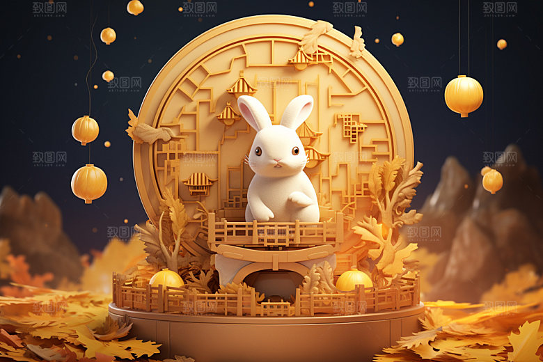 中秋灯笼玉兔场景