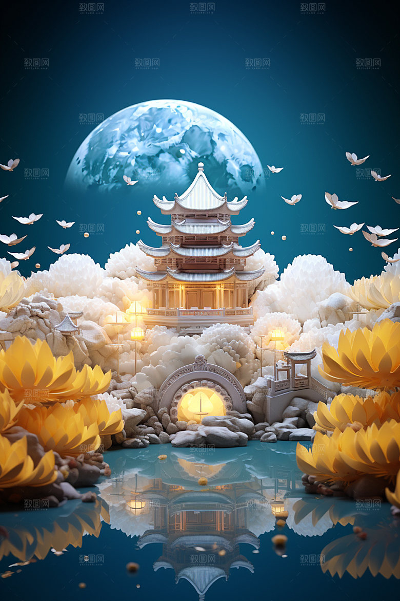 中秋灯笼唯美场景