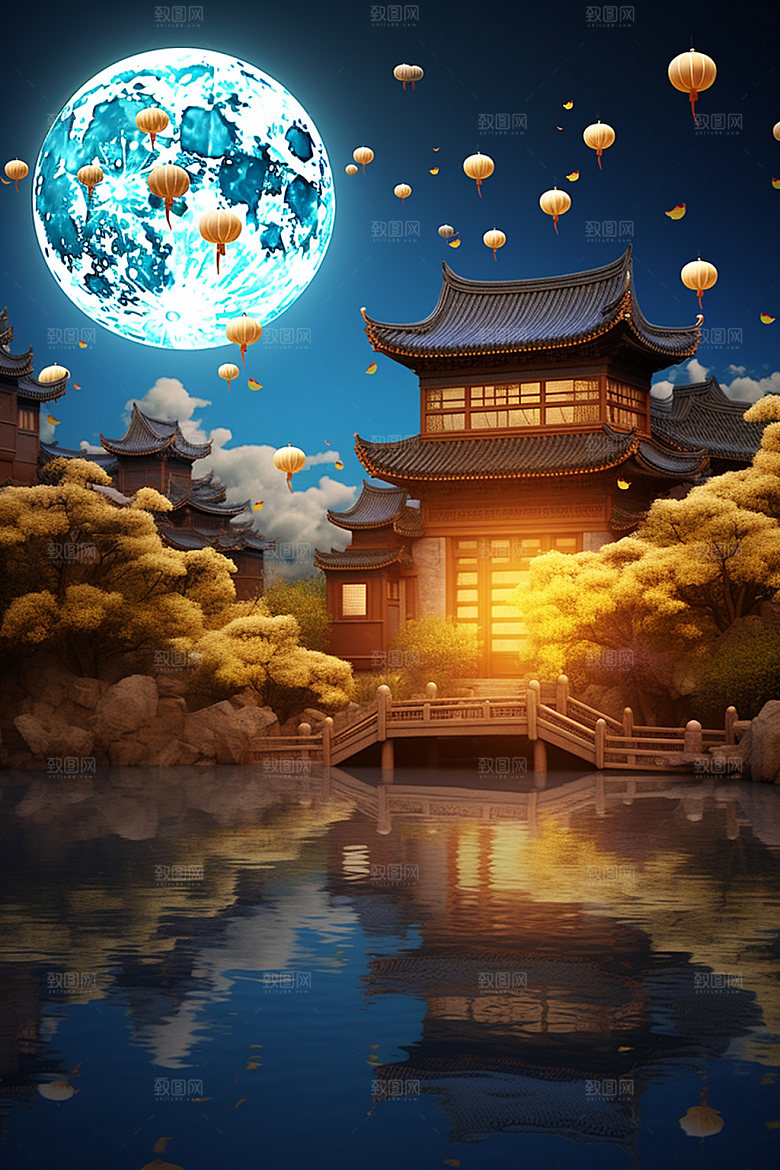 中秋街市唯美场景