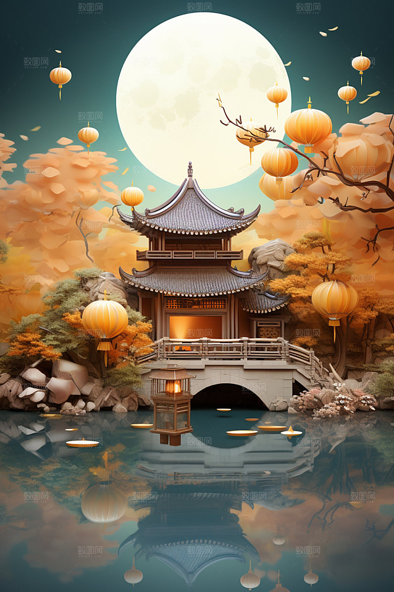 中秋中国风街市场景