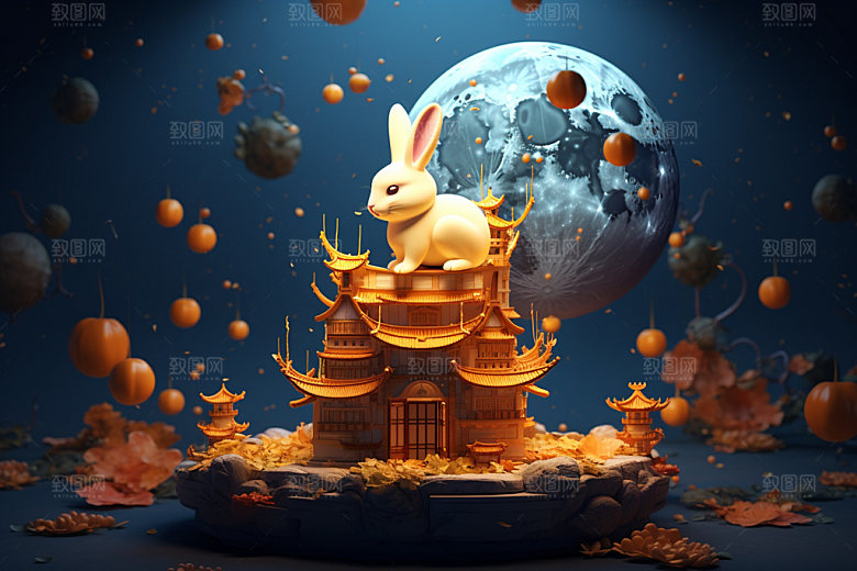 中秋中国风玉兔场景