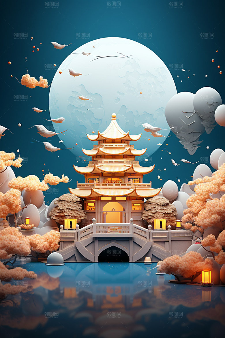 中秋中国风灯笼场景