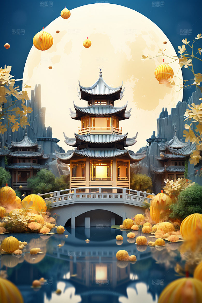 中秋街市唯美场景