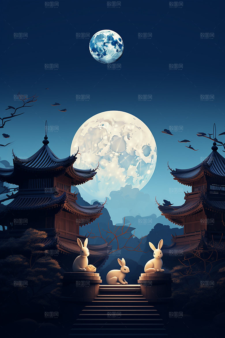 中秋唯美街市场景