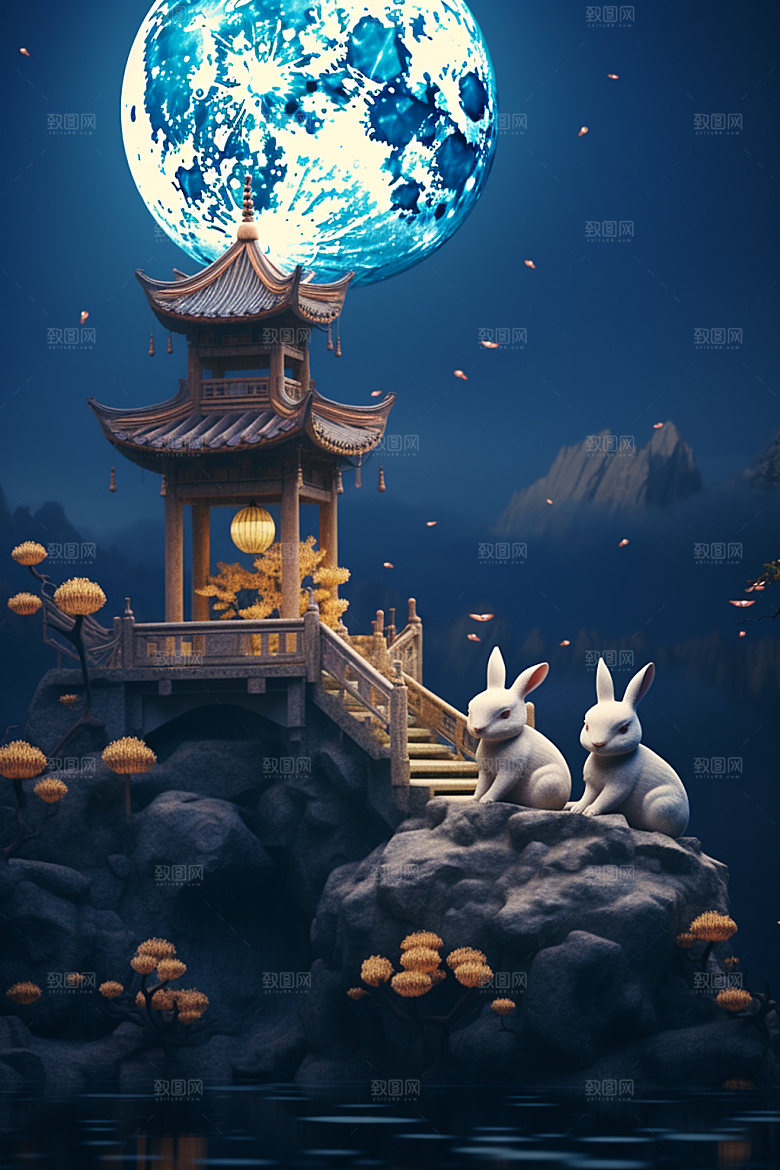 中秋玉兔中国风场景