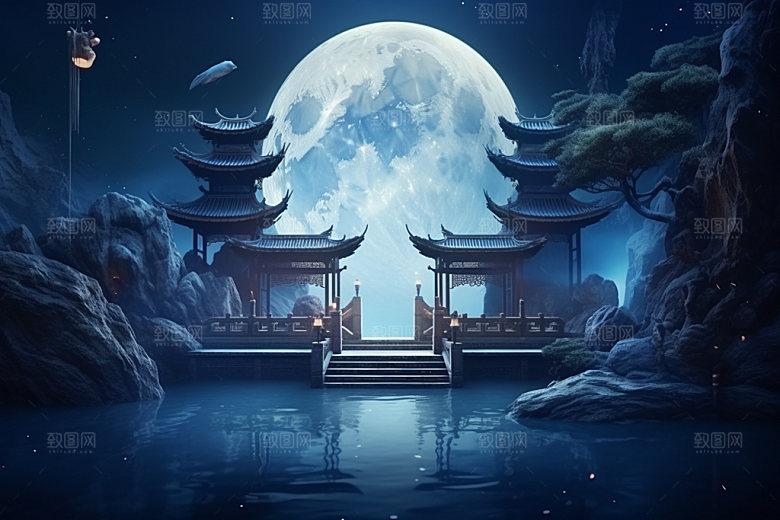 中秋玉兔唯美场景