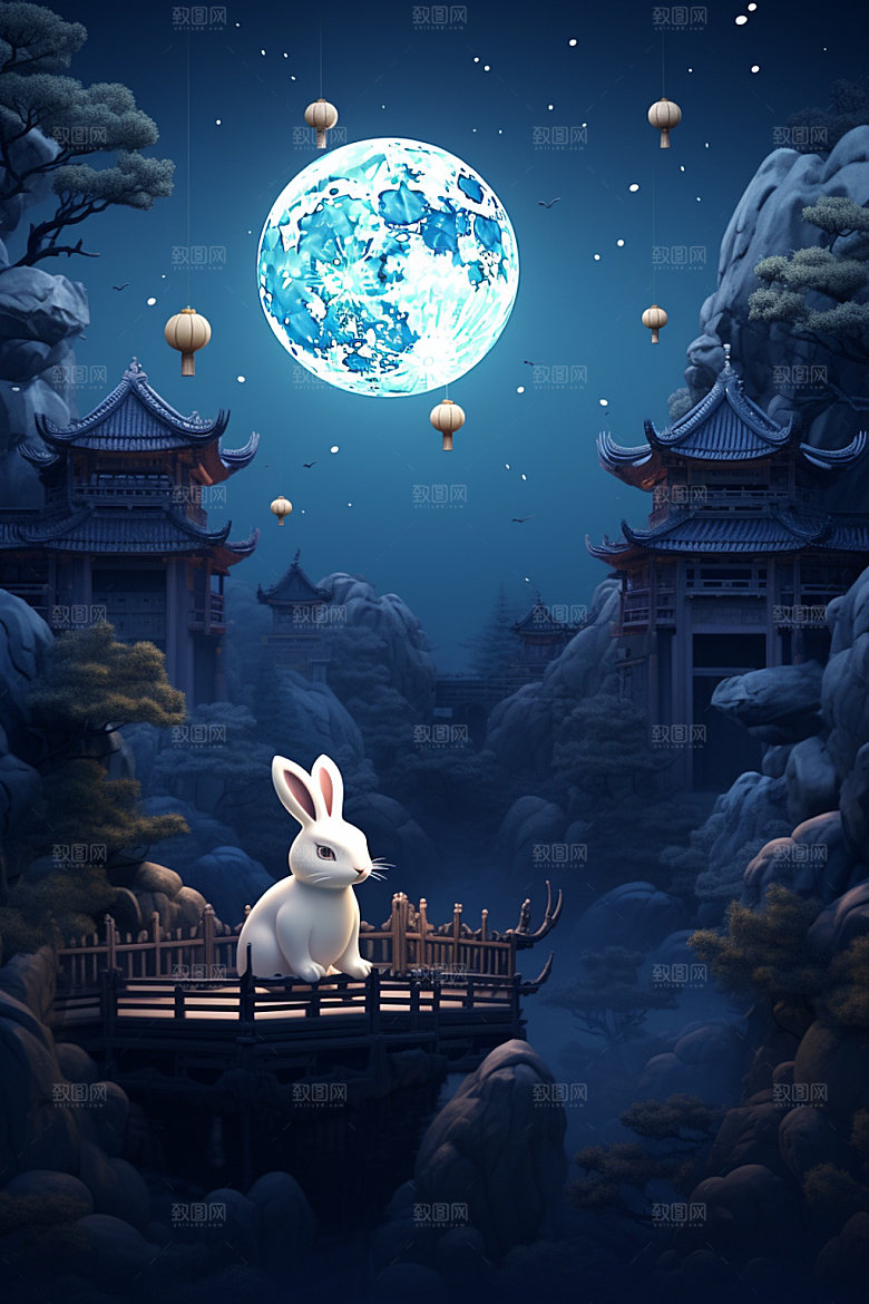 中秋亭台楼阁中国风场景