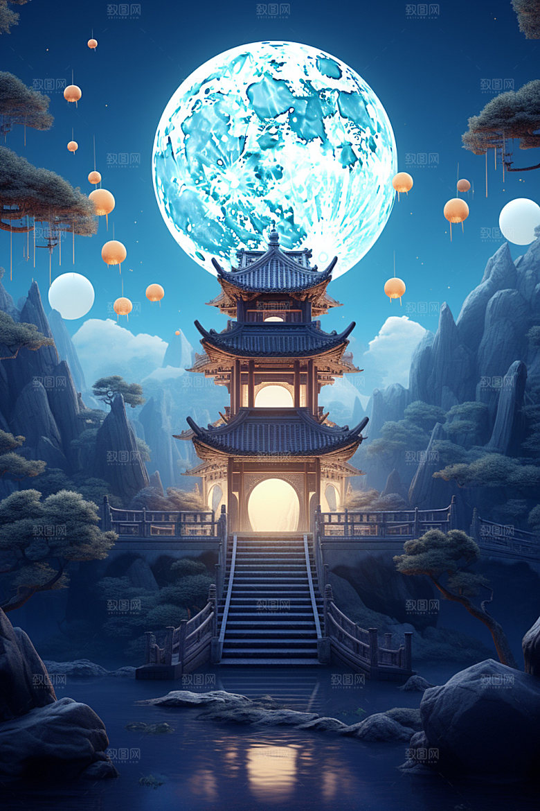 中秋灯笼街市场景
