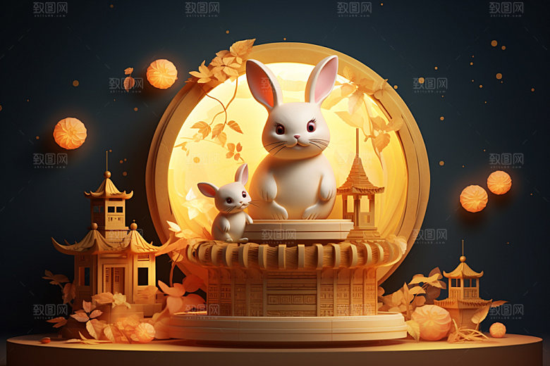 中秋唯美玉兔场景