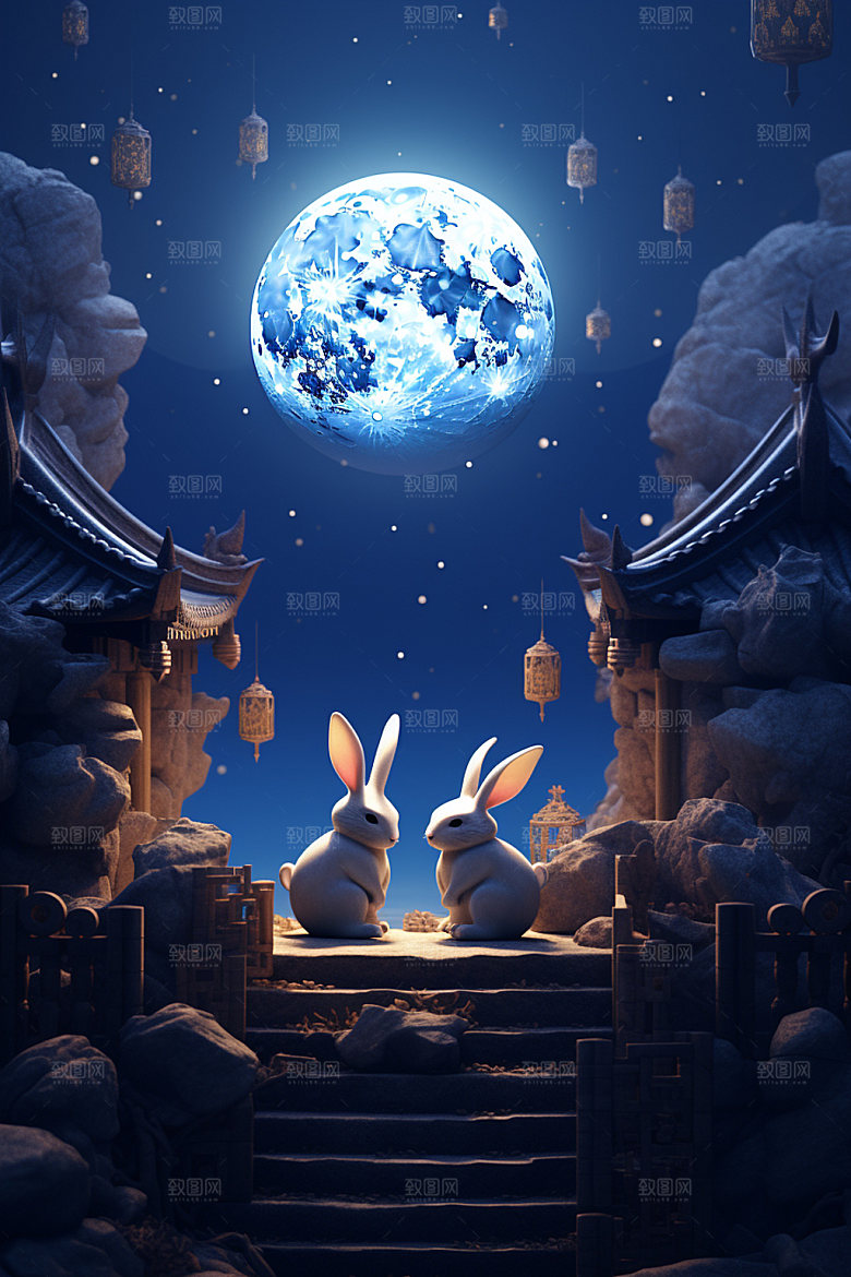 中秋玉兔灯笼场景