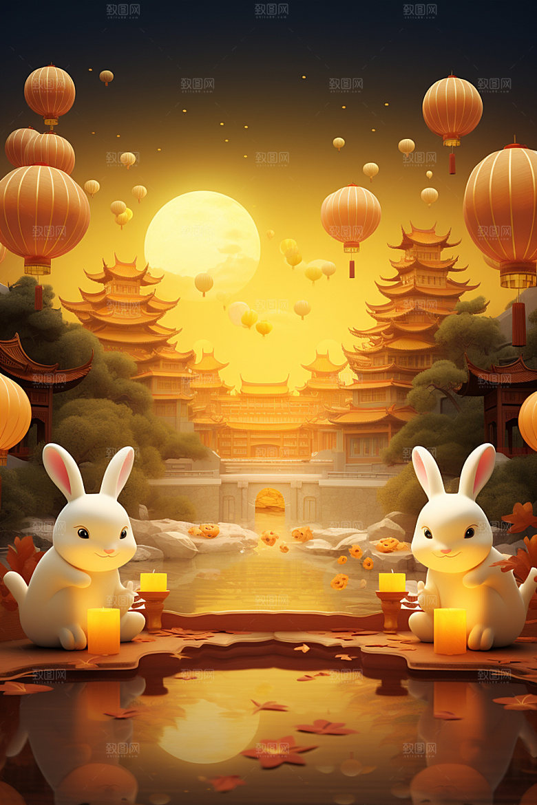 中秋街市中国风场景