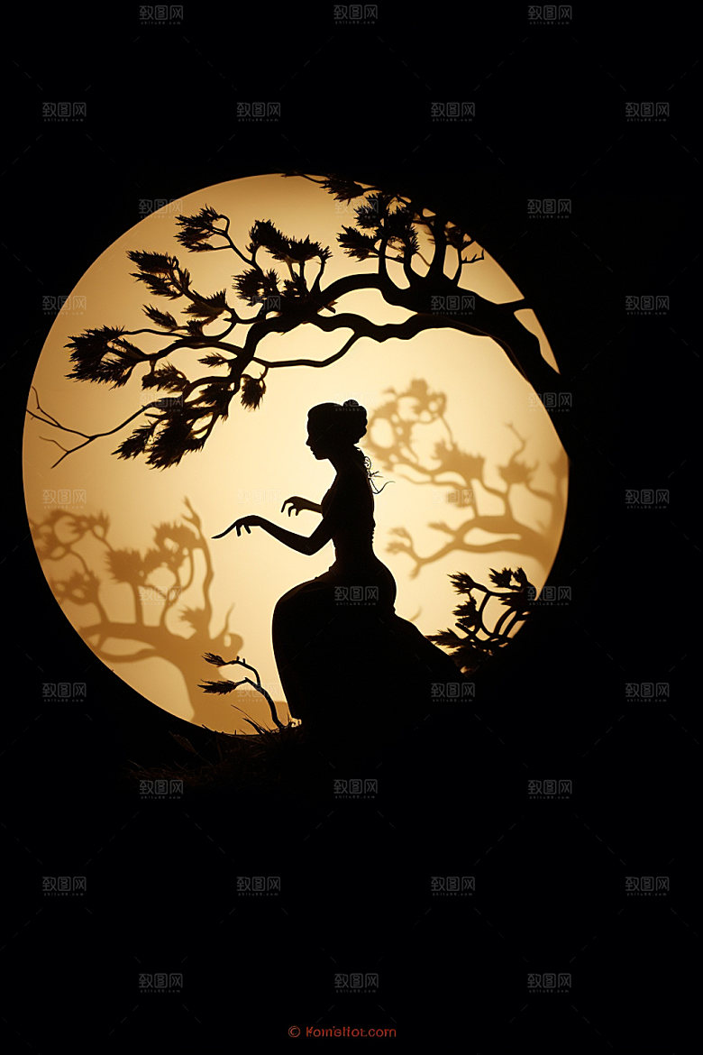 中秋人物剪影唯美思乡素材