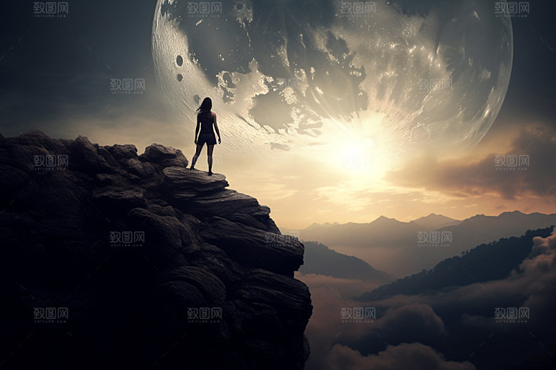 中秋人物剪影月亮剪影团圆素材