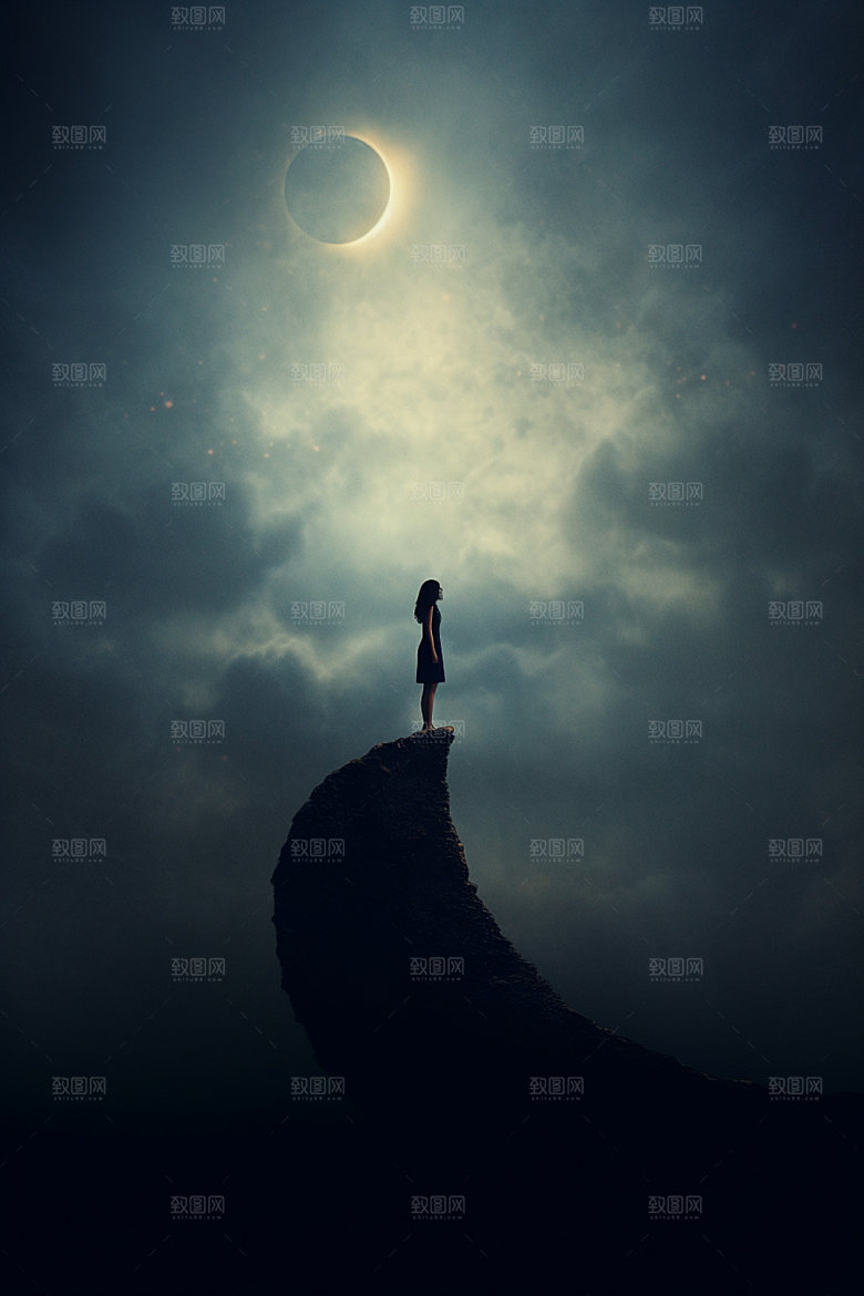中秋人物剪影灯光月亮剪影素材