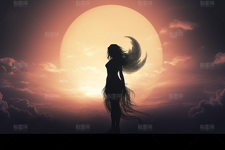 中秋人物剪影团圆月亮剪影素材