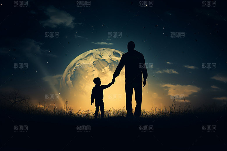 中秋人物剪影中国风艺术素材