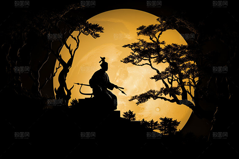 中秋人物剪影艺术团圆素材