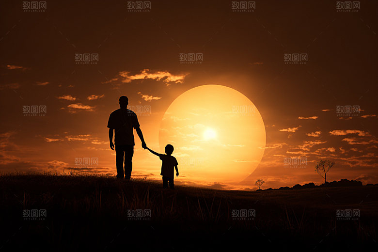 中秋人物剪影逆光月亮剪影素材
