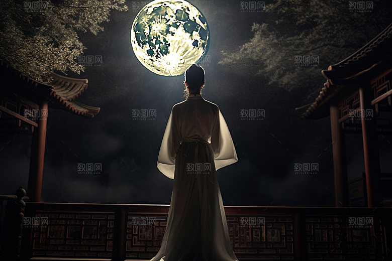 中秋人物剪影逆光灯光素材