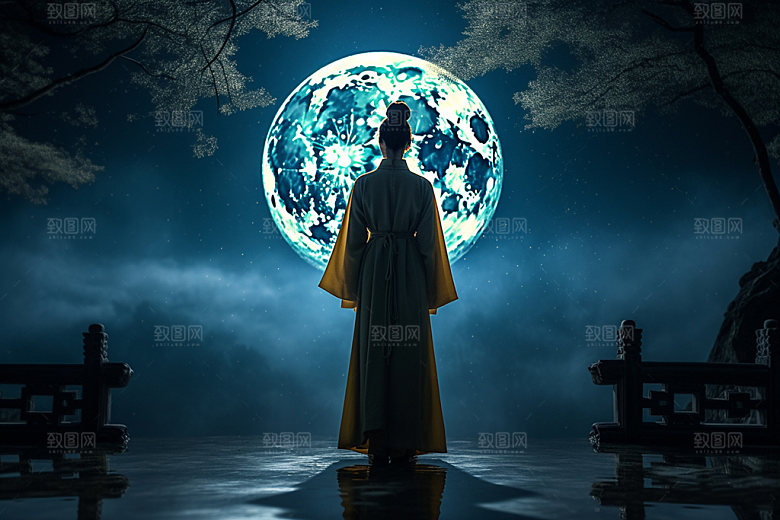 中秋人物剪影团圆中国风素材