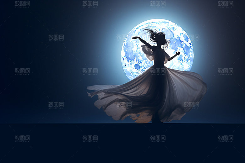 中秋人物剪影艺术逆光素材