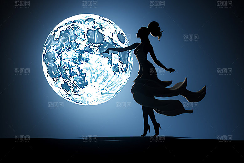 中秋人物剪影思乡唯美素材